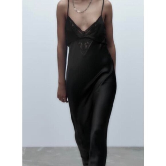 Zara Black Satin Lingerie Open Back Dress - Picture 1 of 13